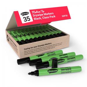 Show-me Class Pack of 35 Medium Tip Slim Barrel Drywipe Markers in