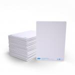 The picture shows a pack of 100 A4-sized Eastpoint Lapboards Show-me Supertough Plain Mini Whiteboards. The boards are white and have a glossy finish, making them durable and long-lasting. Each board has rounded corners and is designed for easy and comfortable use.