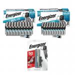 Energizer Batteries Max Plus AA Pack of 50 + Max Plus AAA Pack of 50 + FOC Energizer Metal Torch ER817427