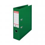 The photo shows ten green Esselte Lever Arch Files, each with a 75mm slotted spine, sized for A4 paper. These files have the Esselte logo on the front cover and are labeled as No 1 files.
