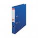 The photograph depicts a group of 10 blue A4 size plastic lever arch files by Esselte, each with a 50mm width, arranged in a neat stack. The files are labeled as No 1 and have the Esselte logo on the spine. The sleek design and strong build of the files can be seen clearly in the image.