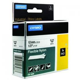 Dymo 18488 Rhino Nylon Tape 12mm x 3.5m Black on White S0718100 ES18758