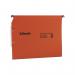 The photo shows a pack of 25 Orgarex Lateral Filing Esselte Orgarex files in bright orange. Each file has a 30mm width and is designed for A4 size documents. The files are neatly organized and labeled, ready to keep important papers in order.