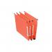 This picture features a set of Esselte Orgarex 50mm Lateral Files in vibrant orange, with a pack of 25 included. They are designed for A4 sized documents and have the Orgarex labeling system for easy organization.