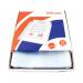 The picture shows a stack of Esselte punched pockets, with a top opening and embossed design. They are A4 size and made of clear material. The pack contains 100 pockets.