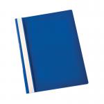 The image shows a pack of 25 dark blue Esselte report files made of polypropylene material, designed for A4 sized documents. The files are neatly arranged and have clear labels. Each file has a sleek and professional look, perfect for organizing important reports and documents.