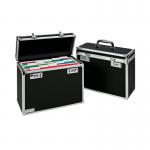 The photograph captures a sleek, black Leitz Suspension File Storage Case, perfect for keeping personal files organized. Its compact size allows for easy storage, and the durable construction ensures long-lasting use. The black exterior gives it a professional and modern look, while the interior contains multiple compartments for versatile filing options. Perfect for any workspace.