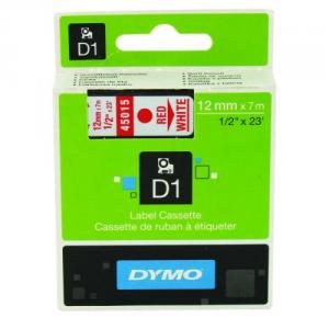 Dymo 45015 D1 LabelMaker Tape 12mm x 7m Red on White S0720550 ES45015