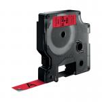 The picture shows a Dymo Label Maker with a black and red D1 LabelMaker Tape. The tape measures 12mm x 7m and has the label Dymo 45017 printed on it. The label maker is compact and has a sleek design, perfect for organizing and labeling items.