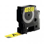 In the photo, the Dymo Label Maker is shown with its sleek, compact design. The label tape is visible, with its black on yellow color scheme. The 19mm width and 7m length offer ample space for clear labeling. The label maker features the Dymo logo and clearly marked buttons for easy use.
