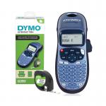 This picture features the Dymo LetraTag 100H Handheld LabelMaker in sleek black. The label maker is compact and handheld, making it easy to use on-the-go. The Dymo branding is prominently displayed on the front, guaranteeing high-quality label printing.