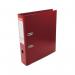 The photograph shows a vivid red stack of 10 Esselte 75mm Lever Arch Files, made of durable Polypropylene, designed to fit A4 sized documents. The files are neatly labeled with the Esselte logo and feature a convenient lever arch design for easy access to documents.