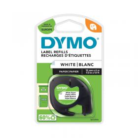 Dymo 91200 LetraTag Paper Tape 12mm x 4m White S0721510 ES91200