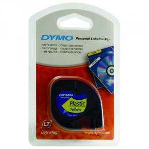 Dymo 91202 LetraTag Plastic Tape 12mm x 4m Yellow S0721620 ES91202
