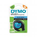 The photograph shows a selection of Dymo Label Tapes, specifically the LetraTag Plastic Tape in vibrant Ultra Blue, measuring 12mm x 4m. The tapes are neatly arranged and ready to be used with Dymo label makers. Bold and eye-catching, this tape is sure to make labeling tasks a breeze.