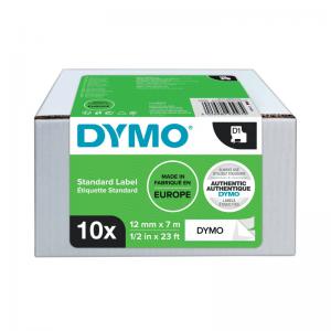 Dymo D1 LabelMaker Tape 12mmx7mm Black on White Pack of 10 2093097