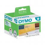 The image shows a Dymo Label Writer with a pack of 260 Dymo LabelWriter Large Address Labels in the size of 89mm x 36mm. The labels are clear and have the code S0722410 ES99013.