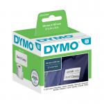 The photograph shows a Dymo Label Writer with a pack of 220 Dymo 99014 LabelWriter Labels, measuring 54mm x 101mm, in black on a white background. The labels are neatly stacked and the label writer is ready for use.