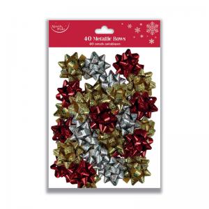 Eurowrap x40 Traditional Metallic Bows RedGoldSilver Pack of 12