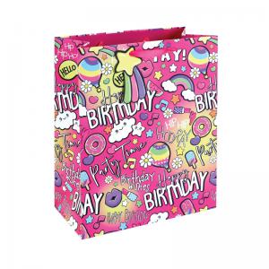 Eurowrap Girly Text Gift Bag Large Pink Pack of 12 36896-2C EU13712