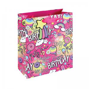 Eurowrap Girly Text Gift Bag Medium Pink Pack of 12 36896-3C EU13713