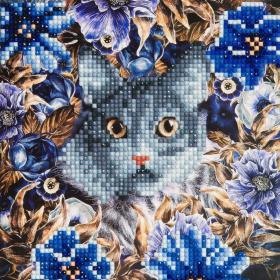 Crystal Art Cat and Flowers 18 x 18cm Card CCK-A4 10208CB