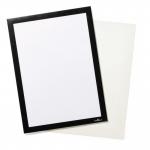 This image features a sturdy black Durable Duraframe Grip Sign & Document Holder with a magnetic frame designed for A4-sized documents. The holder is designed for use on fabric surfaces.