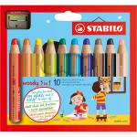 STABILO woody 3 in 1 Colouring Pencil and Sharpener Set Assorted Colours (Pack 10) - 880/10-2 10472ST