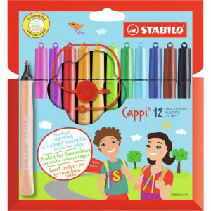 STABILO Cappi Felt Tip Pen with Cap Ring Assorted Colours Wallet 12 -