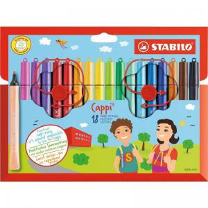 STABILO Cappi Felt Tip Pen with Cap Ring Assorted Colours Wallet 18 -
