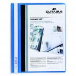 Durable DURAPLUS Presentation Folder Transparent Cover & Inside Pocket for Documents Extra Wide Format A4 Blue (Pack 25) - 257906 10964DR