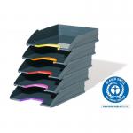 Durable VARICOLOR ECO Letter Trays A4 80% Recycled Plastic Stackable Trays with Coloured Grips (Pack 5) - 770557 10965DR