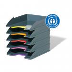 Durable VARICOLOR ECO Letter Trays A4 - 80% Recycled - Stackable Trays with Coloured Gripping Areas for Organisation of Documents (Pack 5) - 770557 10965DR