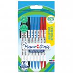 Paper Mate Kilometrico Ballpoint Pen Medium Point 1.0mm Black Blue & Red 80% recycled Plastic (Pack 8) - 2187680 11087NR