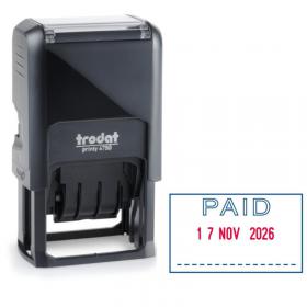 Trodat 4750L2 Eco Self Inking Word and Date Stamp PAID 39x23mm BlueRed Ink - 141010 11163TD