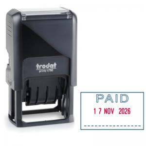 Trodat 4750L2 Eco Self Inking Word and Date Stamp PAID 39x23mm BlueRed