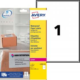 Avery Waterproof Paper Label 199.6x289.1mm 1 per Page (Pack 25) - L7997-25 11206AV