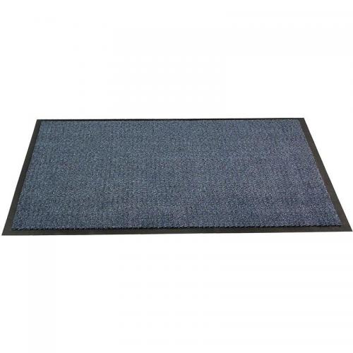 The photo shows a vibrant blue entrance mat from Floortex Europe Ltd. The Doortex Advantagemat features dirt-trapping capabilities and an anti-slip vinyl backing. Measuring 90x150cm, this mat is perfect for indoor use.