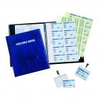 Durable Visitor Book 100 - Blue Leather Look Front Cover - Includes 100 Perforated 90x60 mm Visitor Badge Inserts - GDPR Compliant - 146365 11279DR