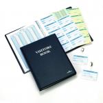 Durable GDPR Compliant Visitor Book 300 Blue Leather Look Front Cover With 300 Perforated 90x60mm Visitor Badge Inserts - 146500 11293DR