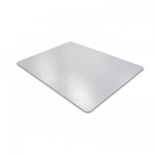 This photograph shows a rectangular office chair mat from Floortex Europe Ltd, measuring 120x75cm. Made of PVC, it is designed to protect hard floors and has a clear finish. The model number is UFR1275120EV and the product name is Floortex Advantagemat.