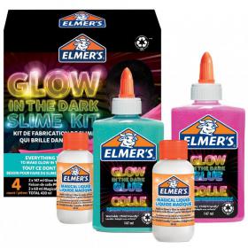 Elmers Glow In The Dark Slime Kit Includes Glow In The Dark Glue (Blue & Pink) and Elmers Magical Liquid Slime Activator (X2) - 4 Piece Kit - 2162080 11414NR