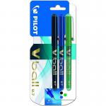 Pilot VBall Liquid Ink Rollerball Pen 0.7mm Tip 0.4mm Line Black/Blue/Green (Pack 3) - 3131910540878UK 11452PT