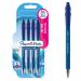 The photo shows four blue Paper Mate FlexGrip Gel Rollerball pens by Newell Brands. Each pen has a 0.7mm line width and a smooth, comfortable grip. The pens have a sleek design and are perfect for everyday writing tasks.