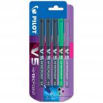 Pilot V5 Hi-Tecpoint Liquid Ink Rollerball Pen 0.5mm Tip 0.3mm Line 3 x Black1 x Green1 x Purple (Pack 5) - 3131910541127 11466PT