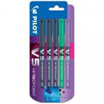 Pilot V5 Hi-Tecpoint Liquid Ink Rollerball Pen 0.5mm Tip 0.3mm Line 3 x Black/1 x Green/1 x Purple (Pack 5) - 3131910541127 11466PT