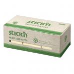Stickn Recycled Sticky Notes 38x51mm 100 Sheets Per Pad Yellow (Pack 12) - 21407Y 11521HP