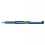 The photo shows a pack of 10 Pilot Begreen Greenball Liquid Ink Rollerball Pens. The pens have a sleek and professional design with a recycled green barrel. Each pen has a 0.7mm tip and produces a precise 0.35mm line in a bold blue ink. The pens are neatly organized in a compact package, perfect for on-the-go use.