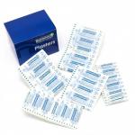The photograph shows a pack of 150 Wallace Cameron Blue Plasters, with assorted sizes, from the Astroplast brand. The plasters are a vibrant blue color and come in a compact package.