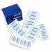 The photograph shows a pack of 150 Wallace Cameron Blue Plasters, with assorted sizes, from the Astroplast brand. The plasters are a vibrant blue color and come in a compact package.